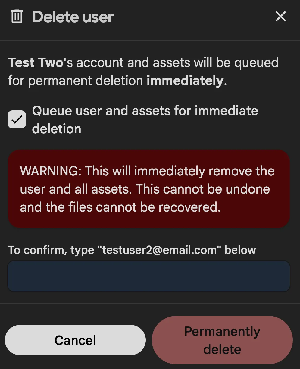Customize Delete User